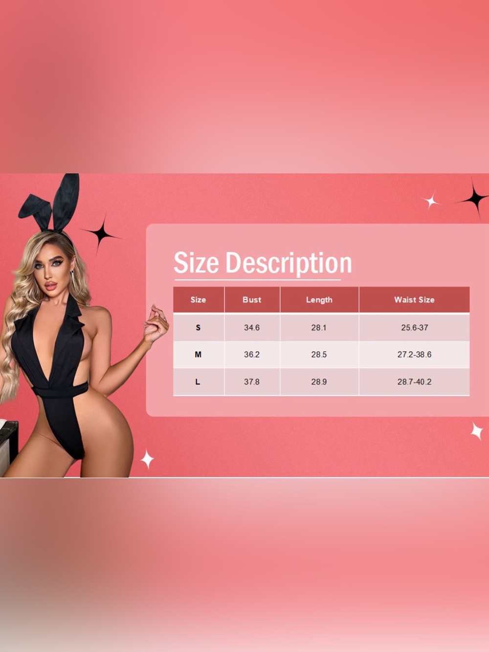 Black Bunny Cosplay Teddy Bodysuit | Deep V Halter One Piece Lingerie Bunny Ears - Picture 6 of 6